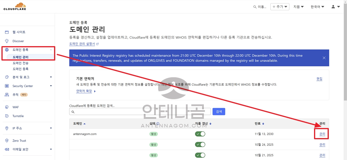 클라우드 플레어 도메인 관리