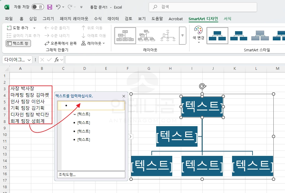 조직도 텍스트를 입력하기