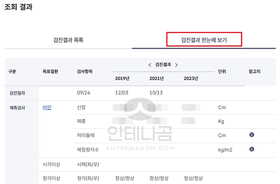 검진결과 한눈에 보기