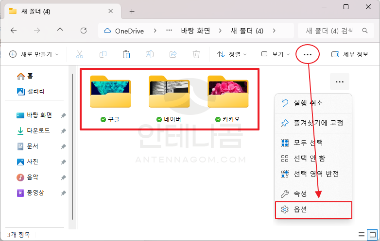 폴더에서 옵션 선택