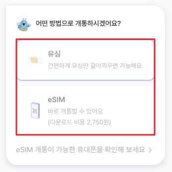 개통 방법 선택