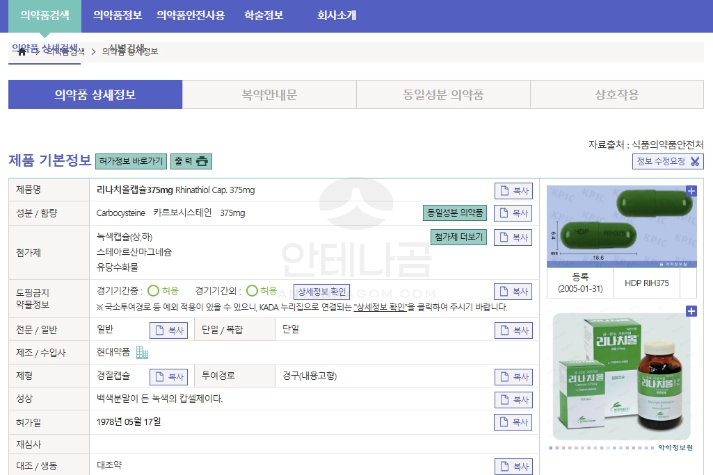 약학정보원에서의 정보 조회