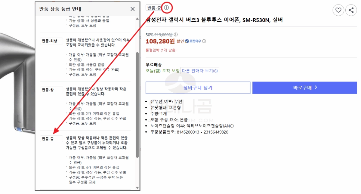 쿠팡 반품마켓 상태별 등급 안내